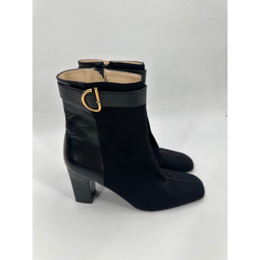 Charles Jourdan Paris Black Textured Ankle Boots with Buckle 7.5
